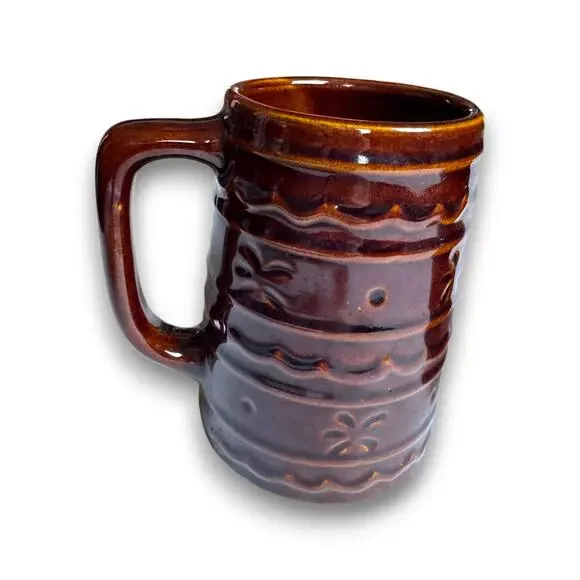 Vintage Brown Glazed USA Pottery Pitcher and Mug Set Mid Century Modern - Picture 6 of 9